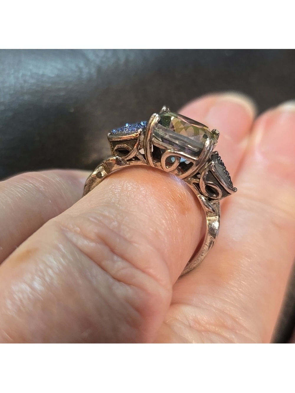Vintage Sterling Silver Mystic Topaz & Druzy Quartz Statement Ring - Size 10 - Picture 9 of 12